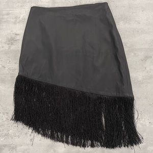 Black Faux Leather Fringe Skirt